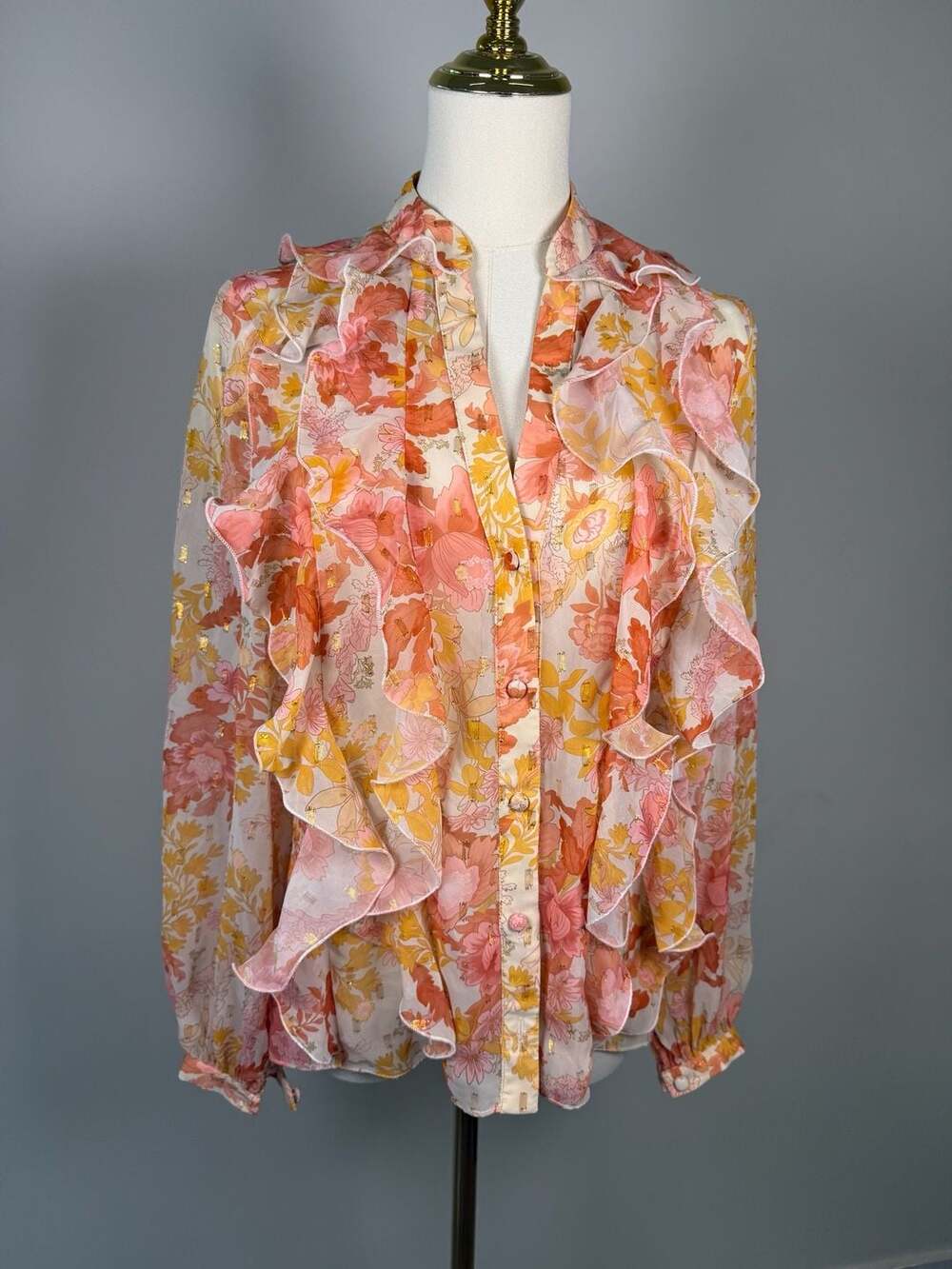 Ieena for Mac Duggal Floral Ruffle Blouse Size XS
